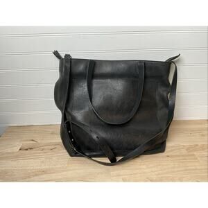 Madewell Black Genuine Leather Tote Bag With Strap Medium Size Zip Top Purse